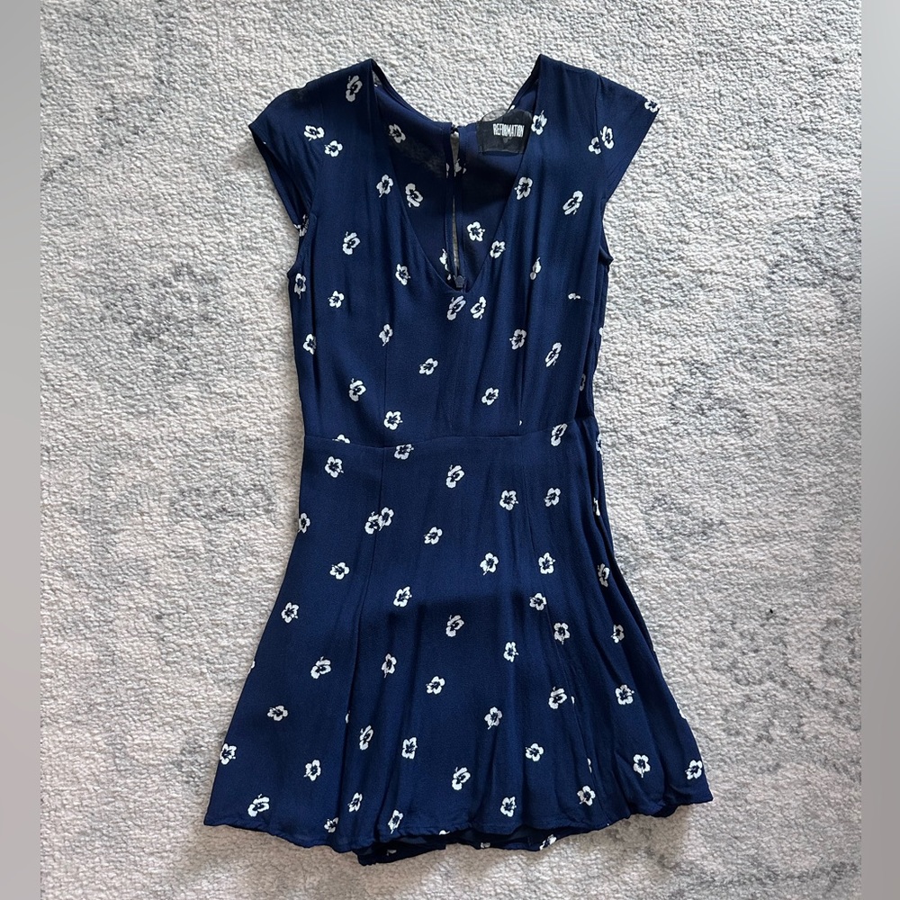 Reformation blue printed mini dress